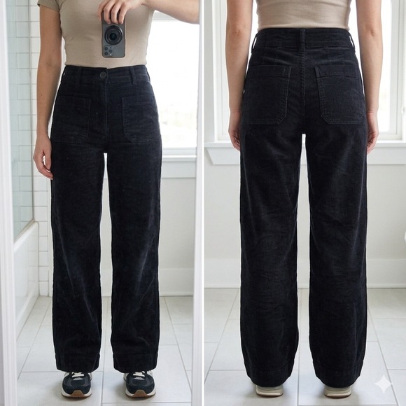Maeve Pants - Maeve Anthropologie The Colette Black Corduroy Wide Leg Pants High Rise 25‎